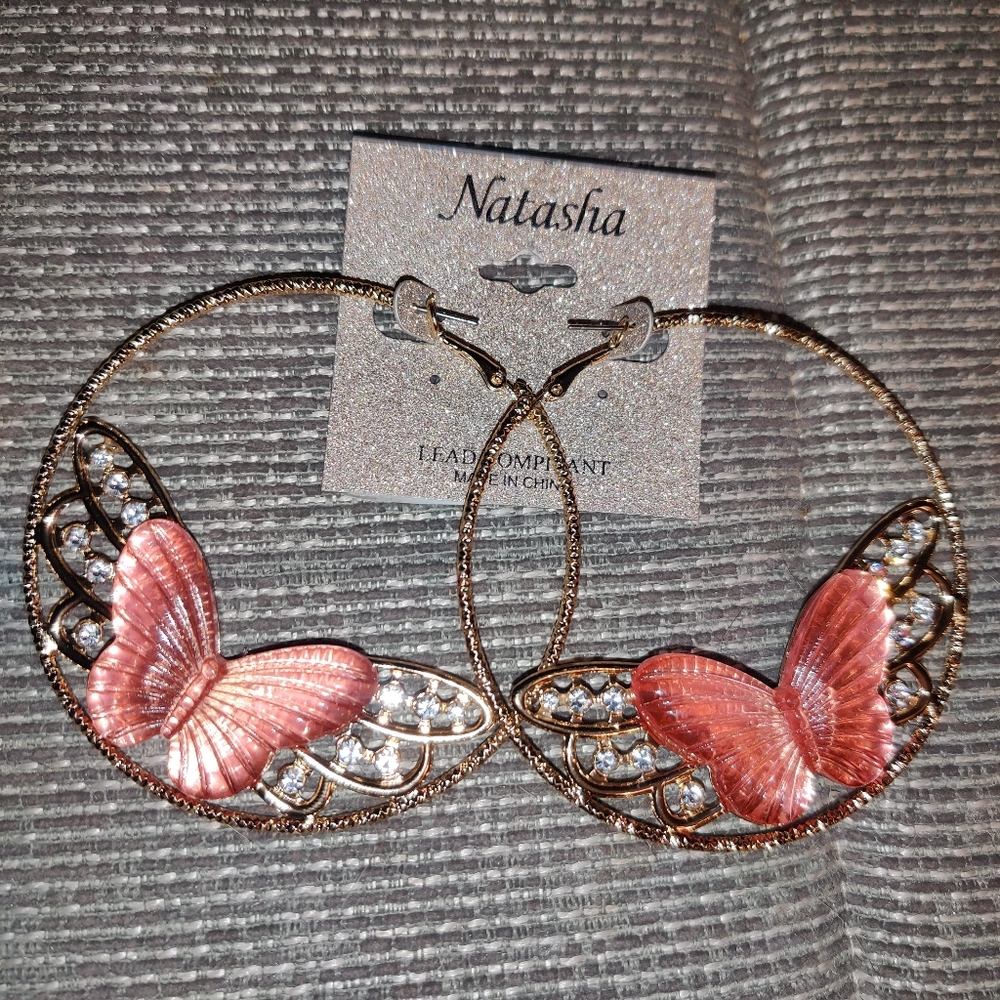 Natasha NWT gold and peach butterfly earrings